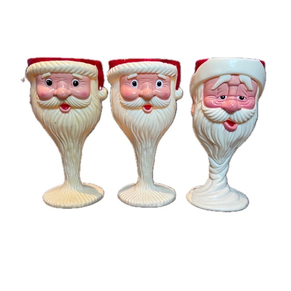 3 Vintage Easter Unlimited Goblets Christmas Santa Claus Wine Drink Hard Plastic - Picture 1 of 9